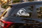 Electric vehicle coastal hatchback vinyl decal on car window: wave with EV car icon