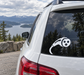 Electric vehicle charging plug vinyl decal on car rear window, white icon