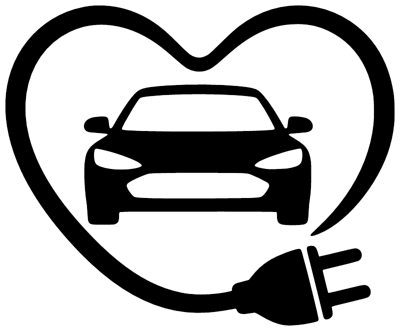 Electric vehicle heart cable vinyl decal graphic, black car with EV plug in a heart