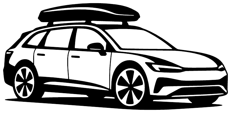 Electric vehicle wagon vinyl decal artwork, white car silhouette on black