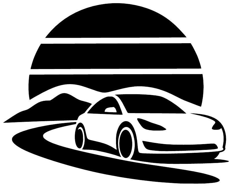 Electric vehicle vinyl decal design: black sunset stripes with white sports car