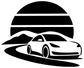 Electric vehicle vinyl decal design: black sunset stripes with white sports car