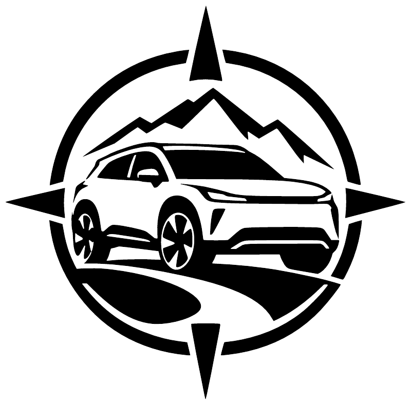 Electric vehicle compass crossover vinyl decal logo, compass ring with car silhouette
