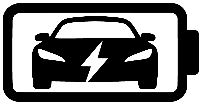 Electric vehicle battery emblem vinyl decal, white frame with black lightning car icon