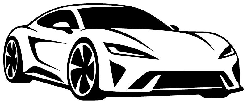 Electric sports car vinyl decal, black-and-white side profile graphic