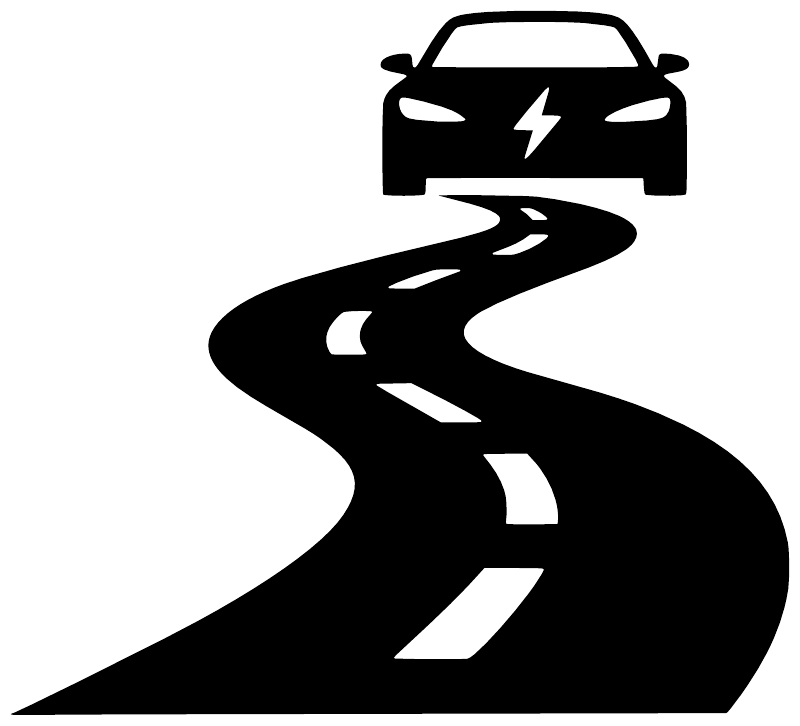 Electric vehicle vinyl decal, black road-wave design with lightning and small car silhouette