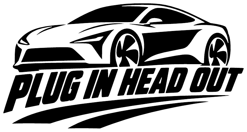 Electric vehicle plug in head out vinyl decal, black car graphic with slogan