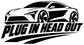 Electric vehicle plug in head out vinyl decal, black car graphic with slogan