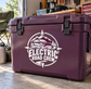 Electric road crew vinyl decal on purple vehicle cooler