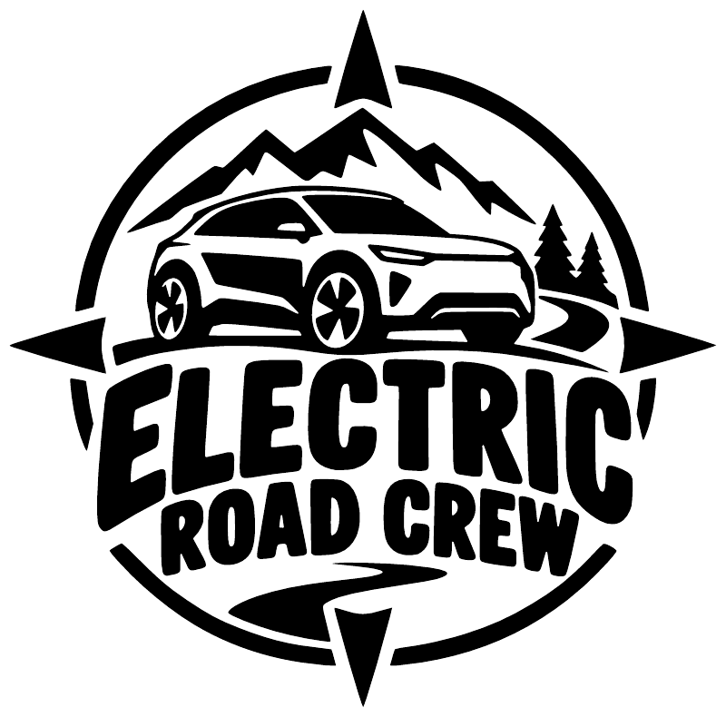 Electric road crew vinyl decal logo, black design on white