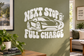 White electric vehicle vinyl decal: NEXT STOP FULL CHARGE with car and plug icon