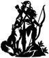 Fox friend ranger vinyl decal, black archer silhouette with fox, bow, and plants