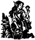 Black silhouette vinyl decal of an elf herbalist holding a mushroom