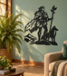 Black vinyl wall decal of an elf traveler with leaf cape, staff, and companion animals