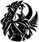 Black elf portrait vinyl decal silhouette with crown, fern leaves, and crescent moon