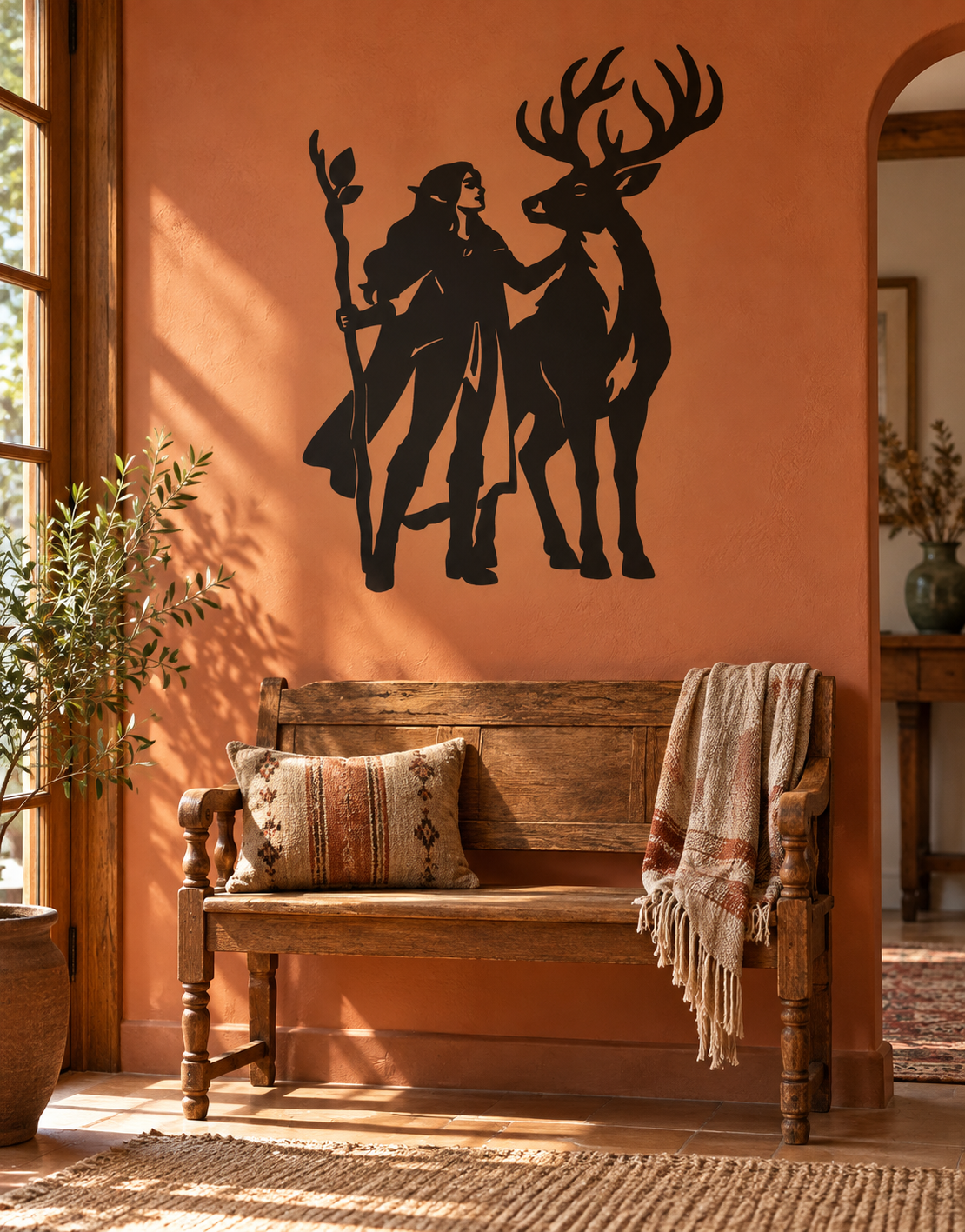 Black vinyl wall decal with stag and companion silhouettes