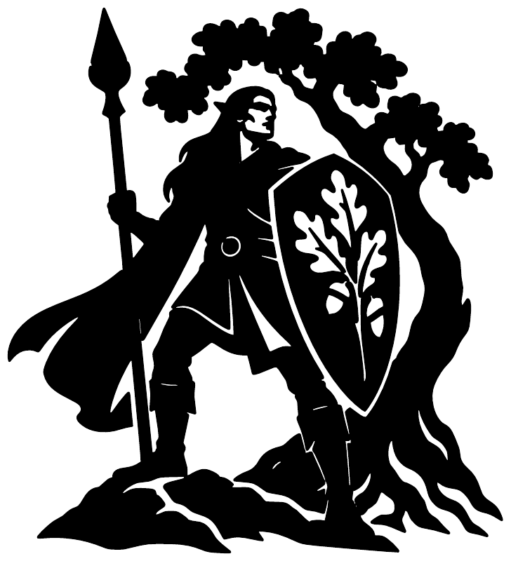 ElfCX014 — Oak Shield Sentinel ; preview rendered from the saved vector PDF