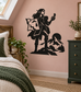 Black vinyl explorer silhouette with map, compass, and mountain landscape
