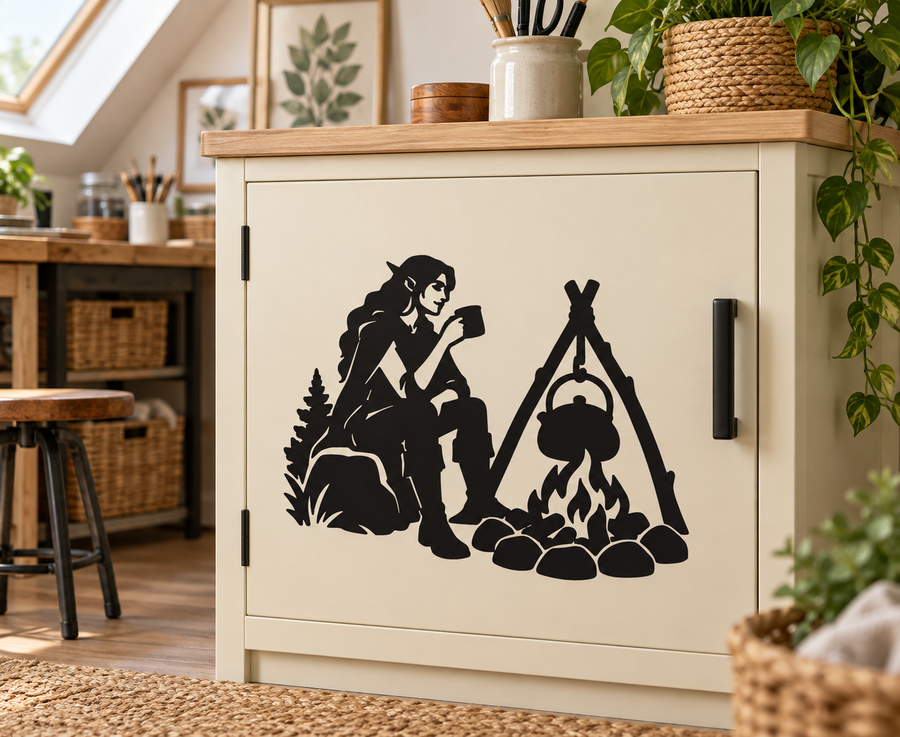 ElfCX021 — Kettle and Campfire; illustrative application of the exact PDF artwork