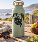 Vinyl decal of a black dancing figure with willow leaves on a light green bottle