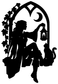 Black vinyl window decal with elf silhouette in arched lantern shape