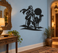 Black vinyl wall decal of armored archer elf with staff and companion dog silhouette