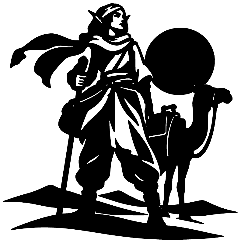 Black silhouette vinyl decal of archer elf holding staff with dog companion and cloak