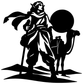 Black silhouette vinyl decal of archer elf holding staff with dog companion and cloak