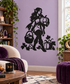 Autumn pumpkin forager vinyl decal in black silhouette, holding basket with pumpkin and leaves