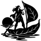 Leaf Boat Sailor vinyl decal, black silhouette of sailor on leaf boat with sail