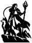 Black vinyl decal graphic of guardian elf with glowing staff, standing with wolf-like companion