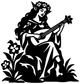 Musician vinyl decal close-up: flower-crown elf playing guitar with flowers, black