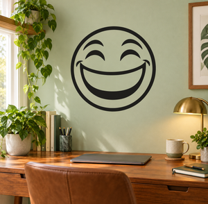 Smiling grinning face vinyl decal with black outline and curved smile