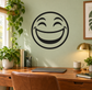 Smiling grinning face vinyl decal with black outline and curved smile