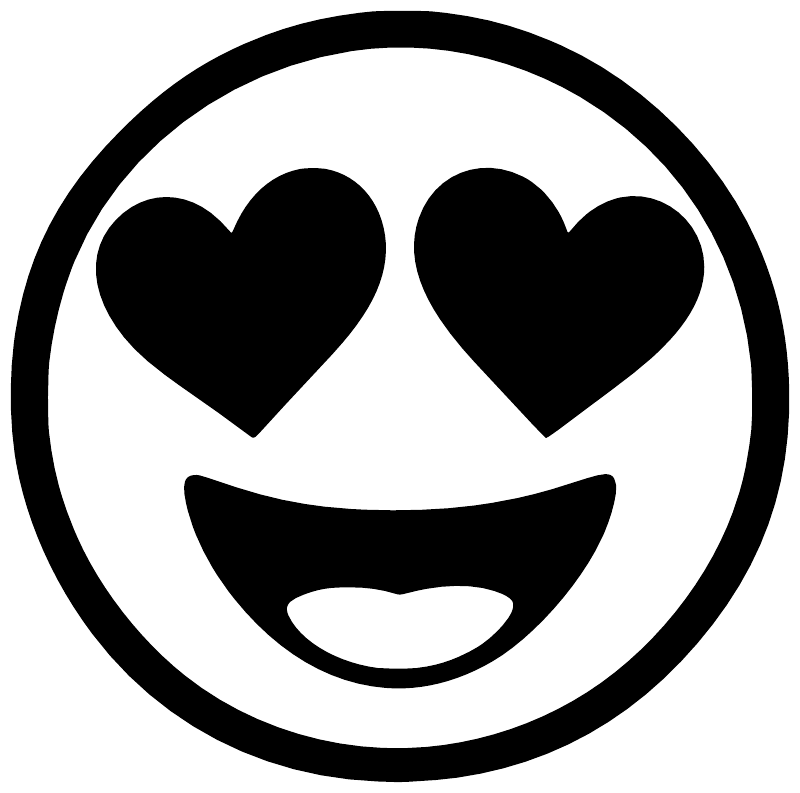 Closeup heart-eyes face vinyl decal: black heart eyes and grin in a circle