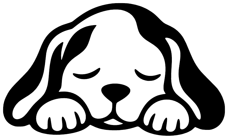 Sleepy puppy face vinyl decal, black and white dog face with closed eyes