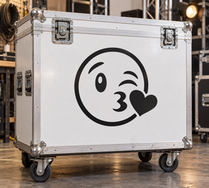 Blowing kiss emoji vinyl face decal with heart, bold black-and-white design
