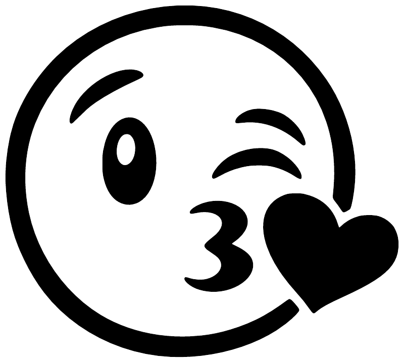 Close-up blowing kiss emoji vinyl face decal with black heart at mouth