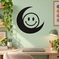 Smiley crescent vinyl decal: black crescent with smiling white face and eyes