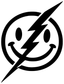 Smiley lightning bolt vinyl decal close-up, black smiling face with lightning bolt