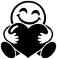Vinyl wall decal featuring a smiling face hugging a large heart in black and white