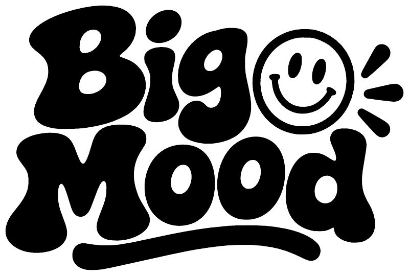 Black and white emoji vinyl decal, large smiley and bold signature text