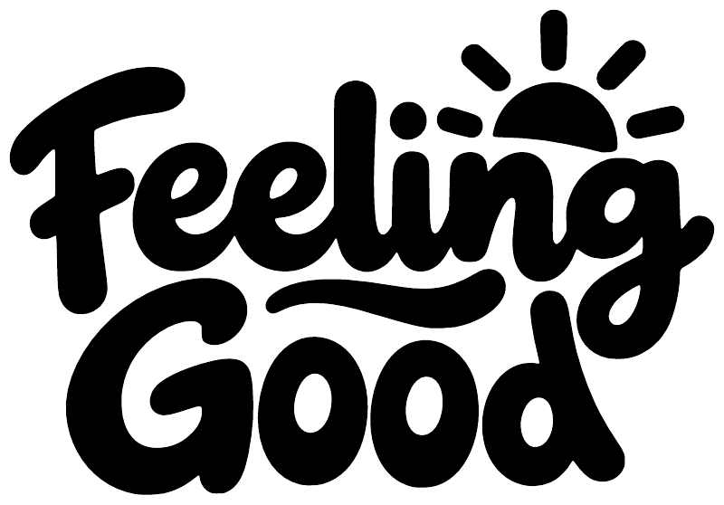 Feeling Good vinyl decal close-up, black lettering with sunburst above
