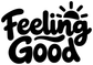 Feeling Good vinyl decal close-up, black lettering with sunburst above