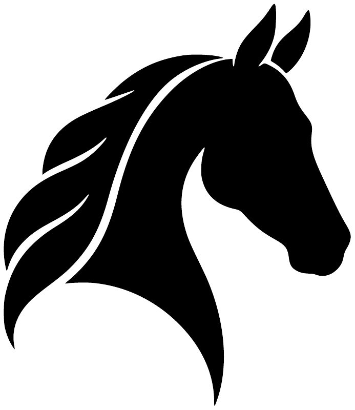 Horse head vinyl decal silhouette in black with white outline, quiet profile style