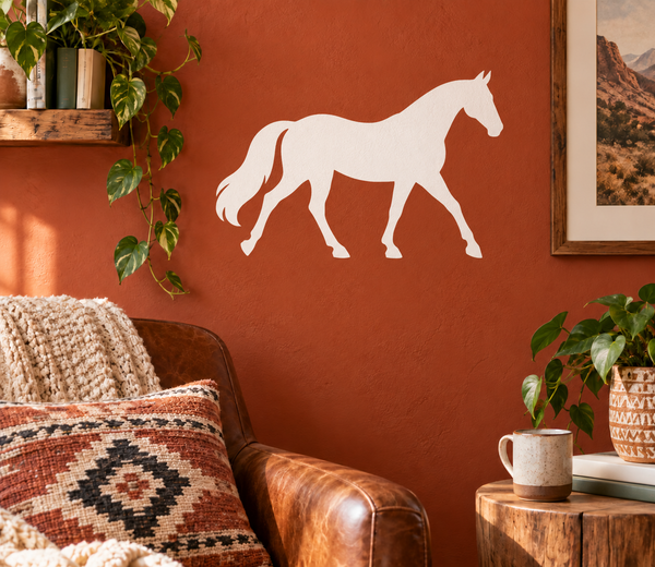 White horse silhouette vinyl decal for equestrian wall decor