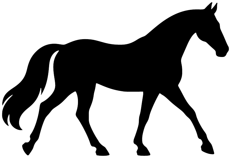 Black horse silhouette vinyl decal with flowing mane and tail