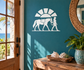 Equestrian silhouettes vinyl wall decal, white horse and rider scene