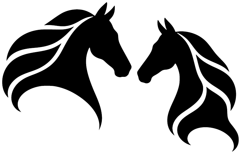 Two black horse head vinyl decal with flowing white mane outlines