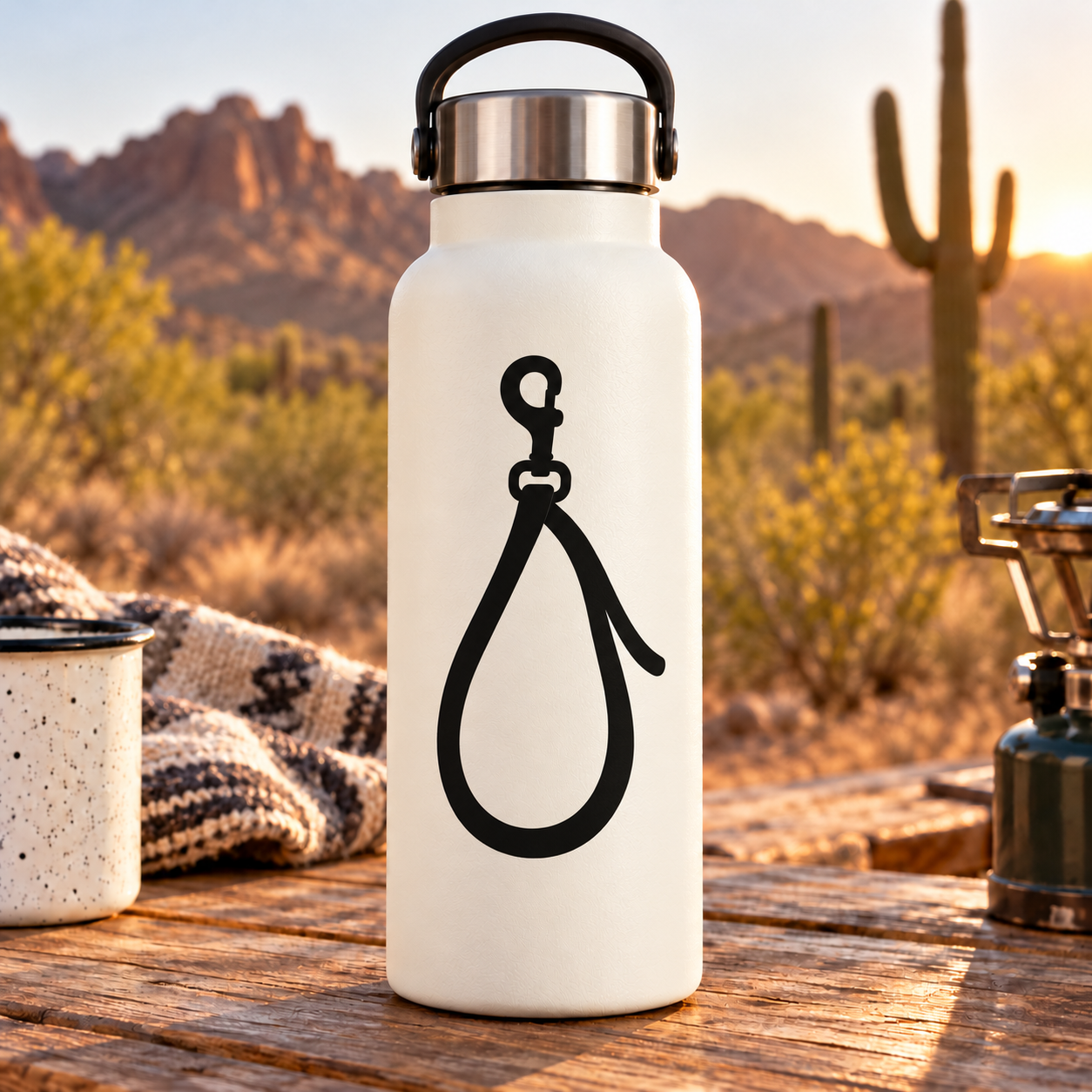 Vinyl decal of lead rope loop icon, black graphic on white surface